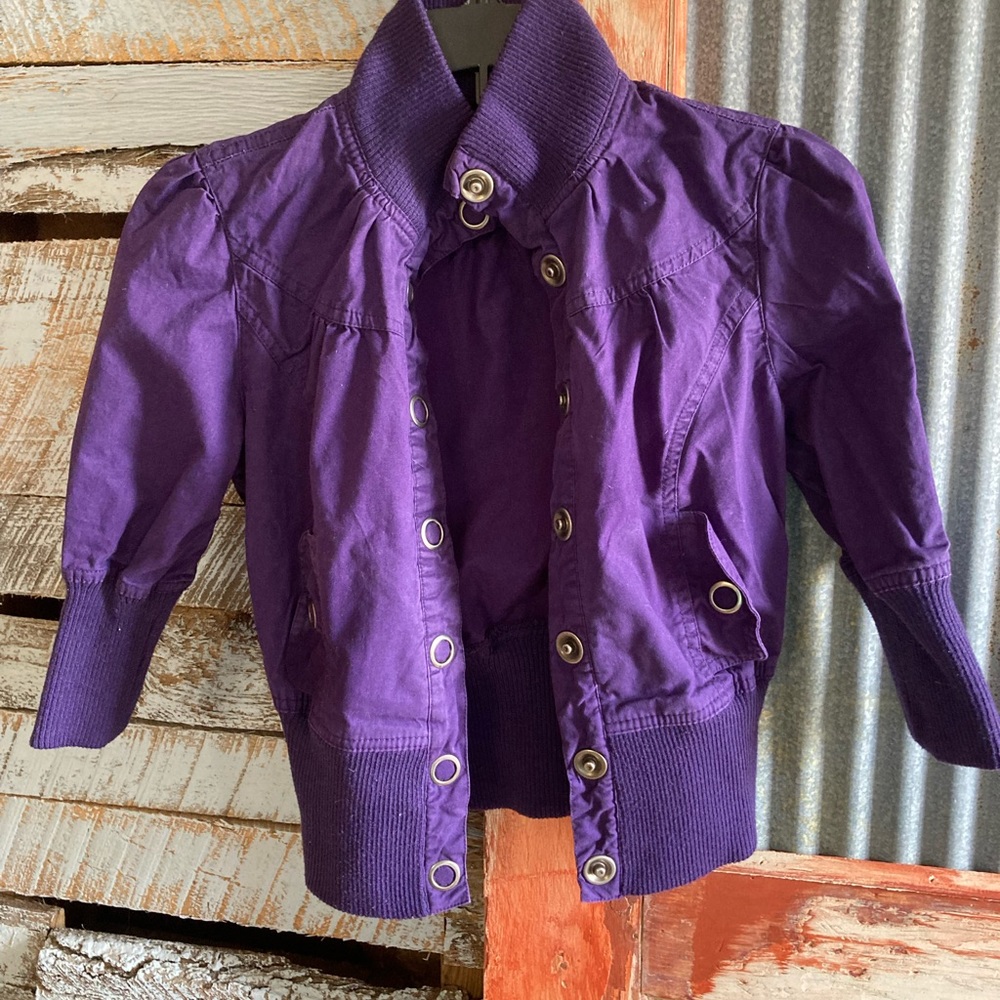 Miley Cyrus purple mini jacket